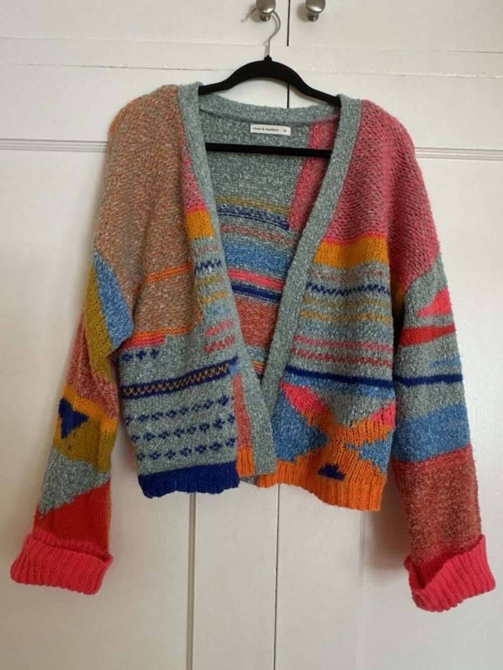 Moon & Madison Multicolor Patchwork Knit Cardigan Size M grandmacore fairy grund